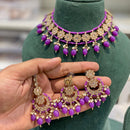 Hira Collections Crystal Stone And Beads Choker Necklace Set