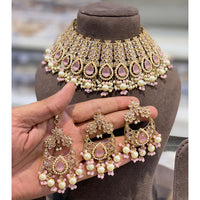 Hira Collections Crystal Stone And Beads Choker Necklace Set