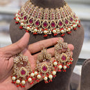 Hira Collections Crystal Stone And Beads Choker Necklace Set