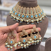 Hira Collections Crystal Stone And Beads Choker Necklace Set