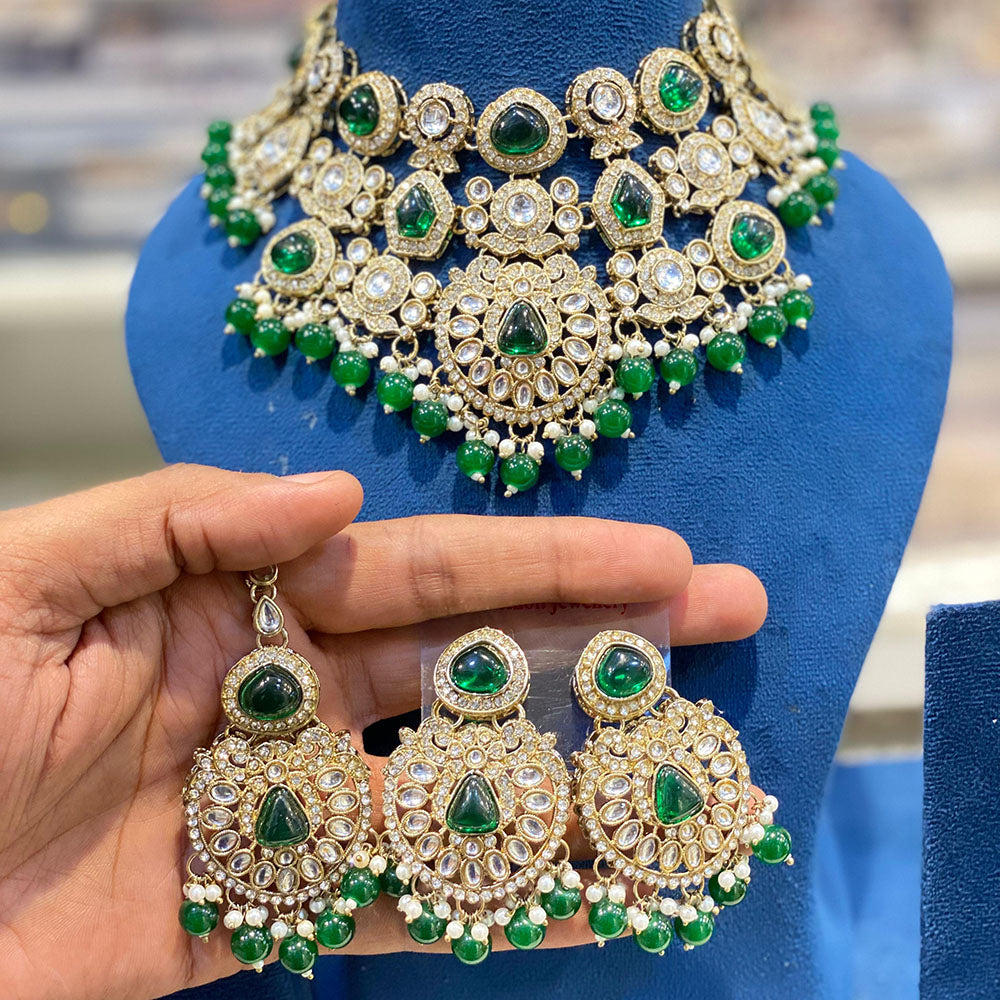 Hira Collections Traditional Kundan Stone Beaded Choker Necklace Set
