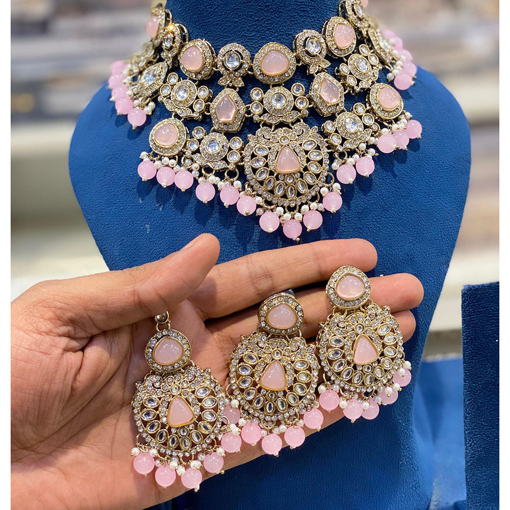 Hira Collections Traditional Kundan Stone Beaded Choker Necklace Set