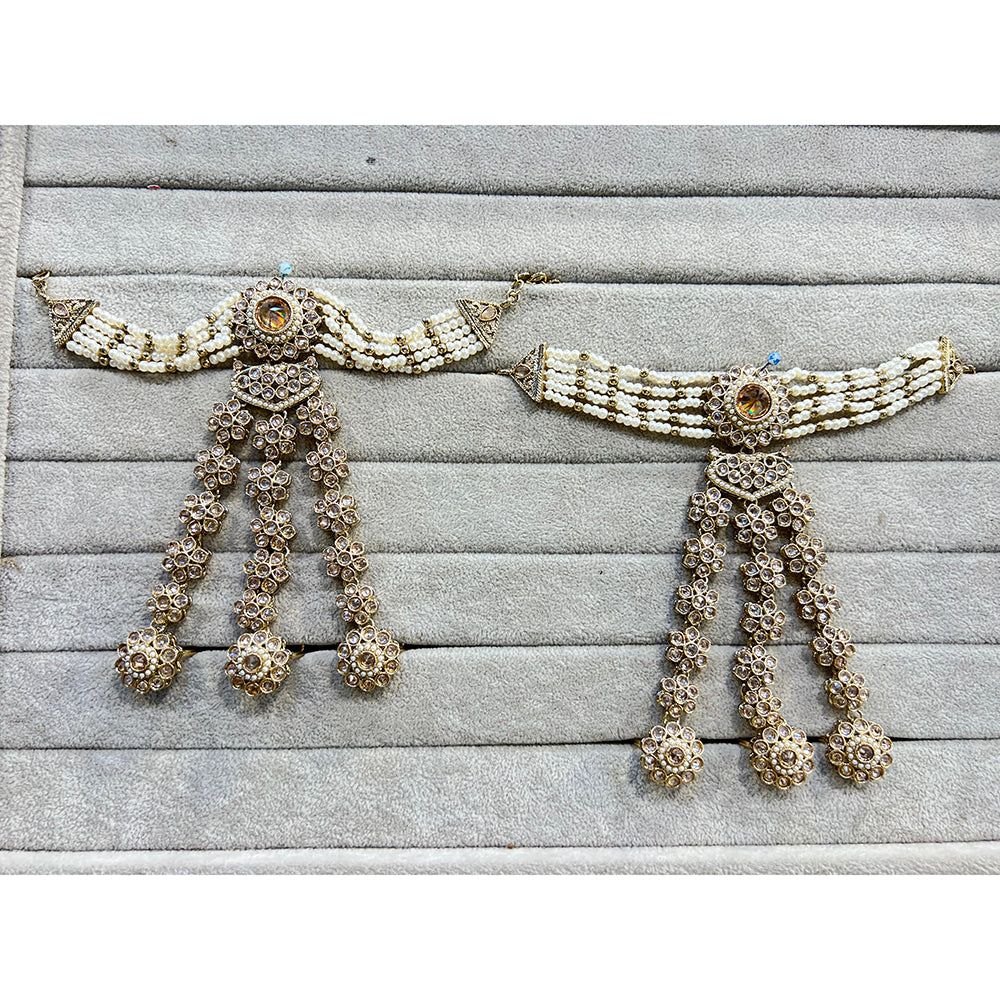 Hira Collections Designer Kundan Stone And Pearl Hand Harness