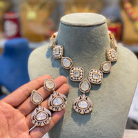 Hira Collections Crystal Stone And Pearl Choker Necklace Set