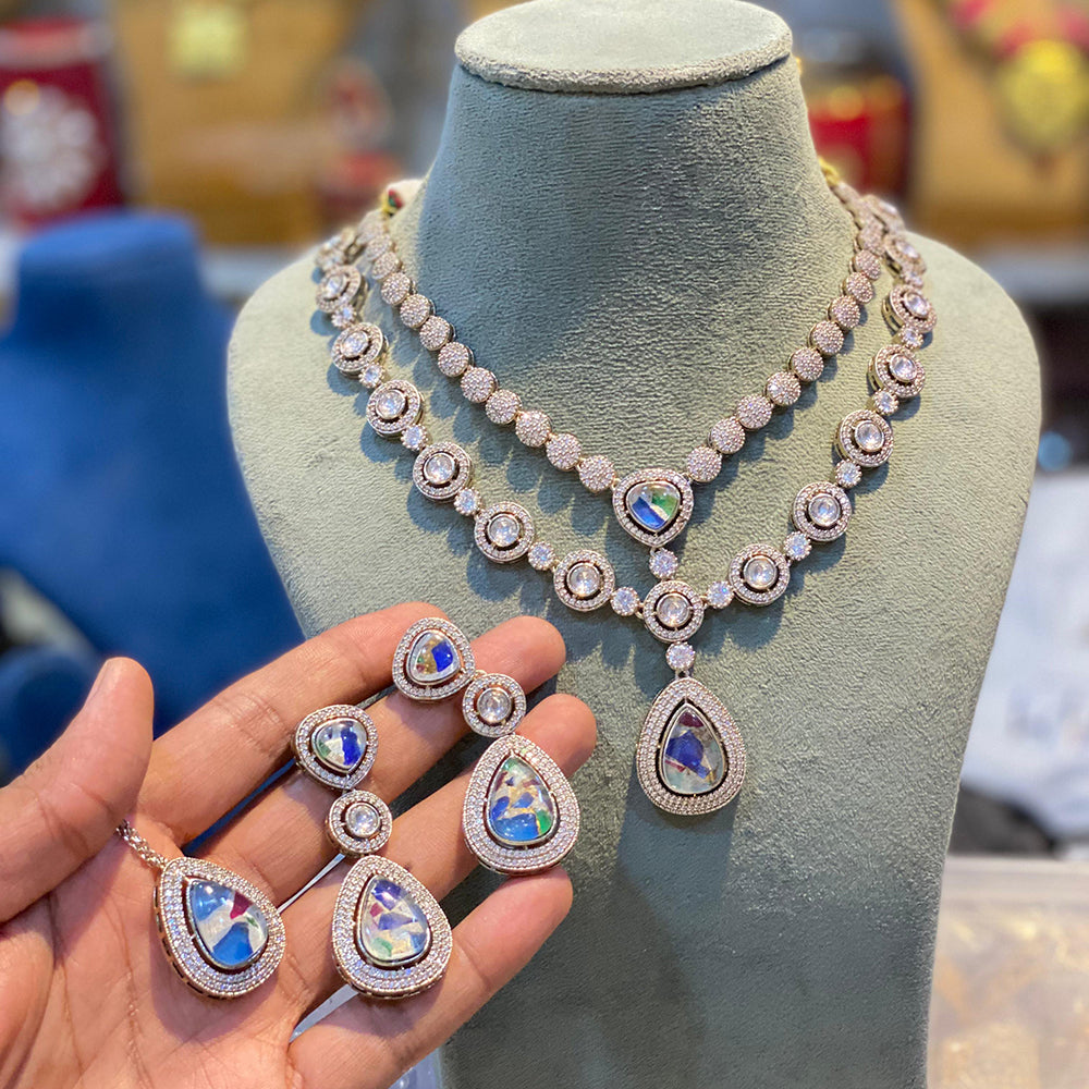 Hira Collections Glamorous Druzy Stone And Kundan Necklace Set