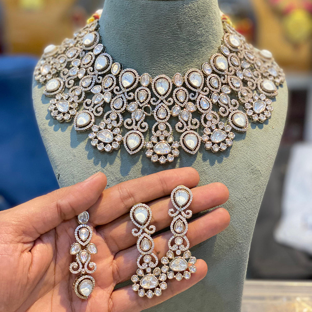 Hira Collections Druzy Stone And Kundan Choker Necklace Set