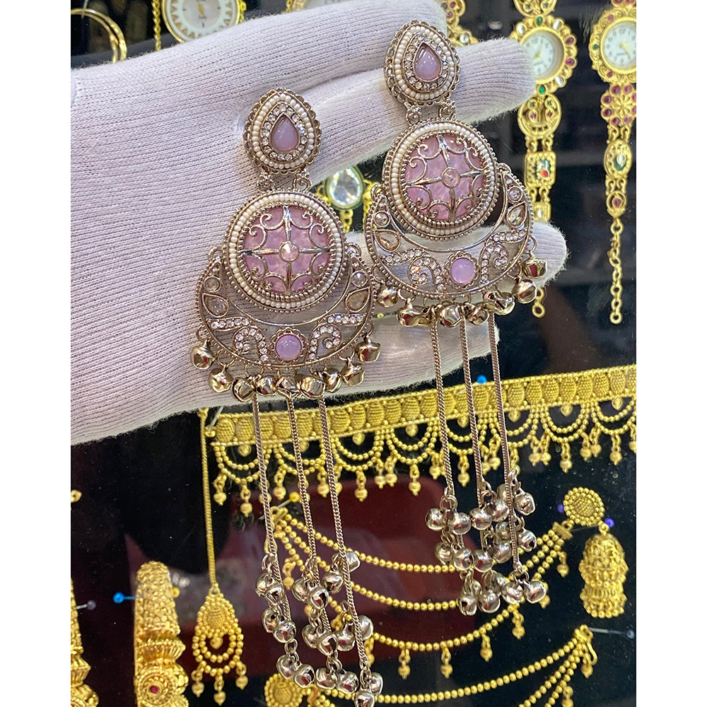 Hira Collections Ethnic Pota Stone And Ghungroo Kashmiri Dangler Earrings