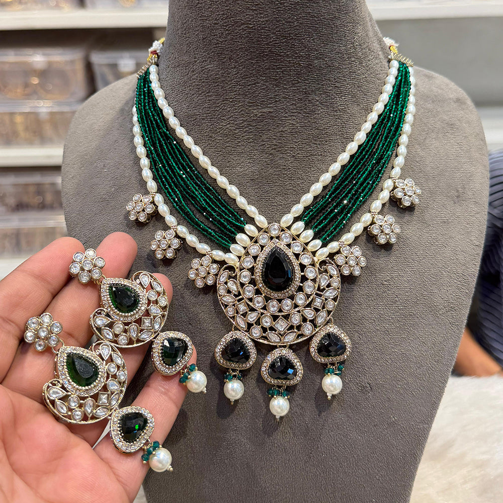 Hira Collections Traditional Kundan Stone Pearl And Beaded Necklace Set