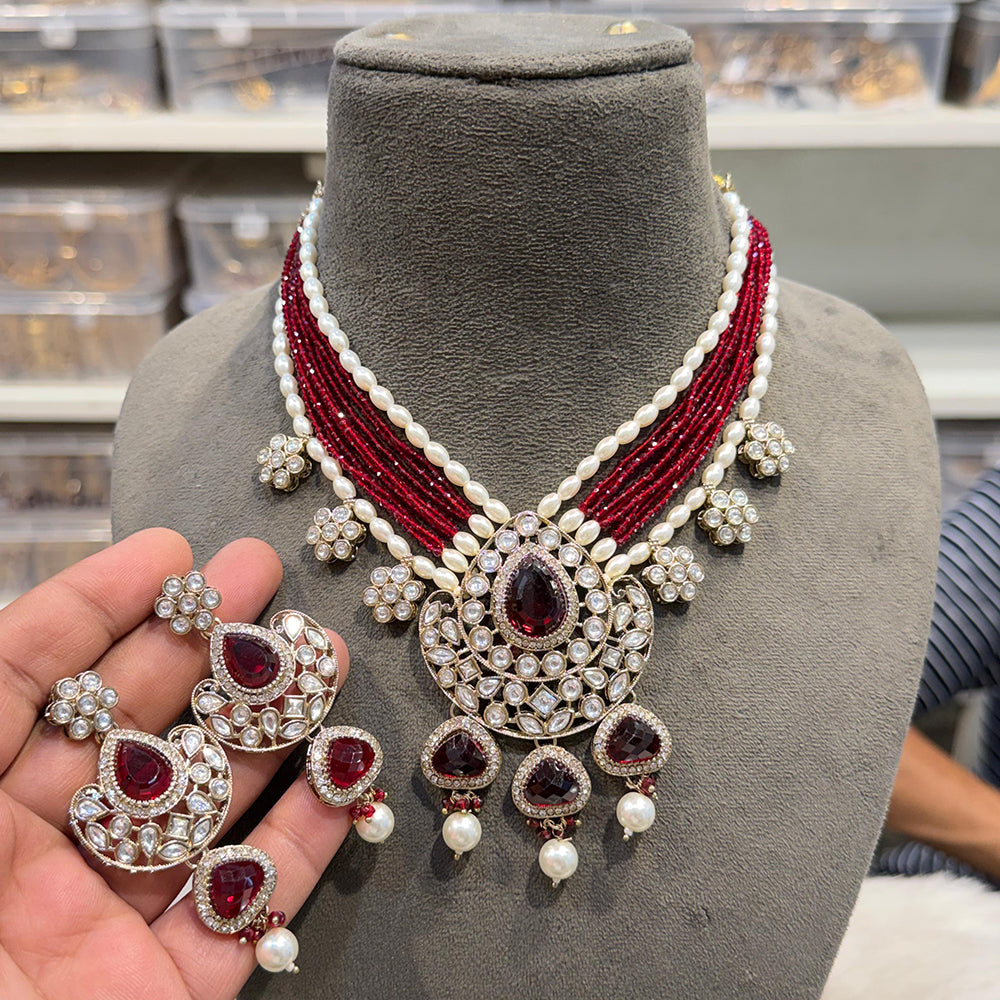 Hira Collections Traditional Kundan Stone Pearl And Beaded Necklace Set
