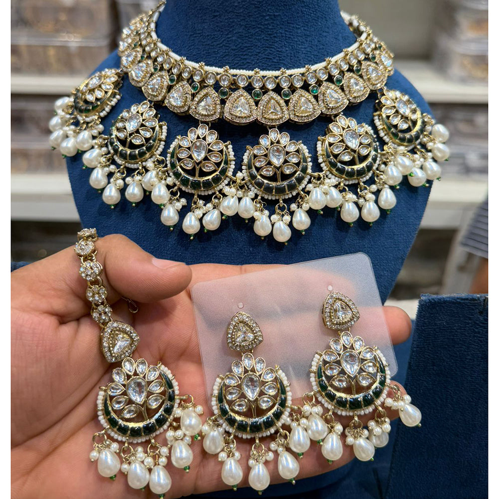 Hira Collections Traditional Kundan Stone Pearl And Beaded Choker Necklace Set