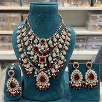 Hira Collections Elegant Pota Stone Pearl And Beads Multi Layered Long Necklace Set