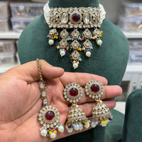 Hira Collections Traditional Kundan Stone Pearl And Beaded Choker Necklace Set