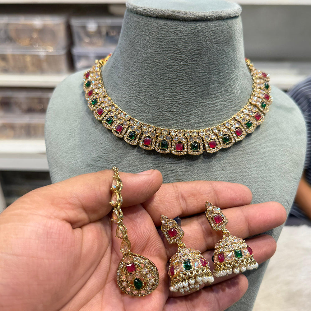 Hira Collections Traditional Crystal Stone And Pearl Necklace Set
