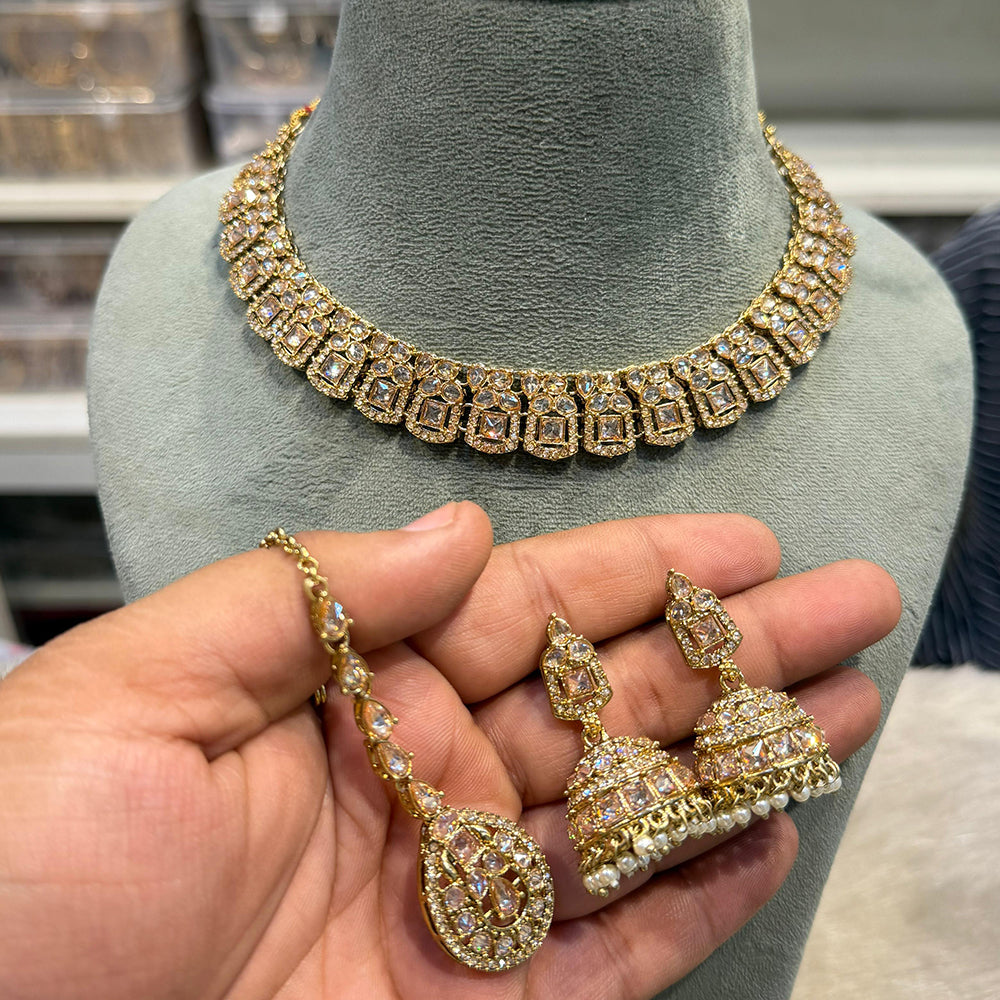 Hira Collections Traditional Crystal Stone And Pearl Necklace Set