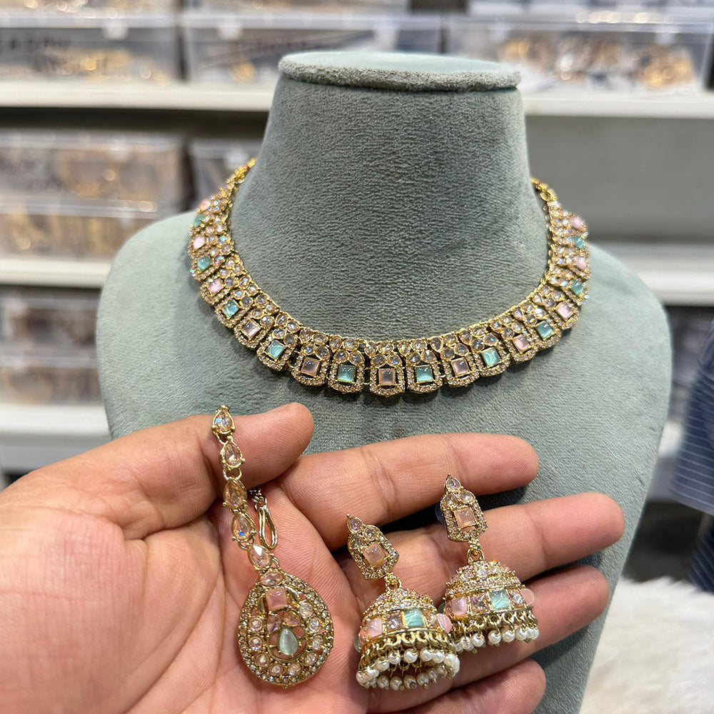 Hira Collections Traditional Crystal Stone And Pearl Necklace Set