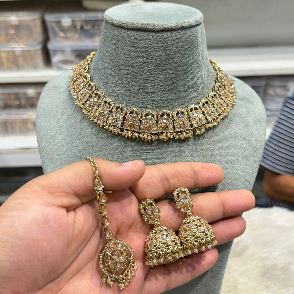 Hira Collections Traditional Crystal Stone And Pearl Necklace Set