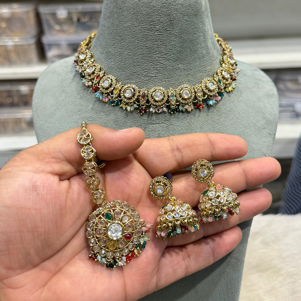 Hira Collections Traditional Crystal Stone And Pearl Necklace Set