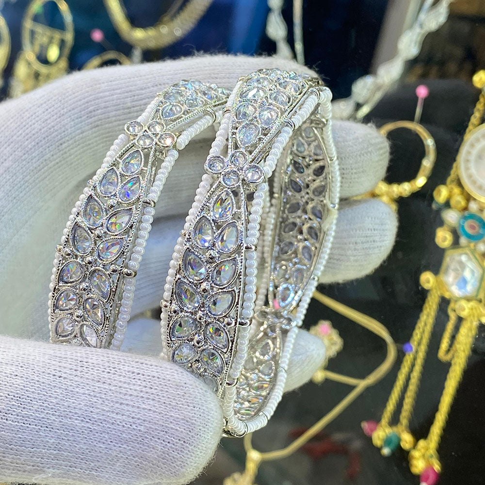 Hira Collections Crystal Stone And Austrian Stone Pearl Bangles Set