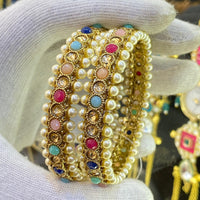 Hira Collections Pota Stone Pearl Bangles Set for Women