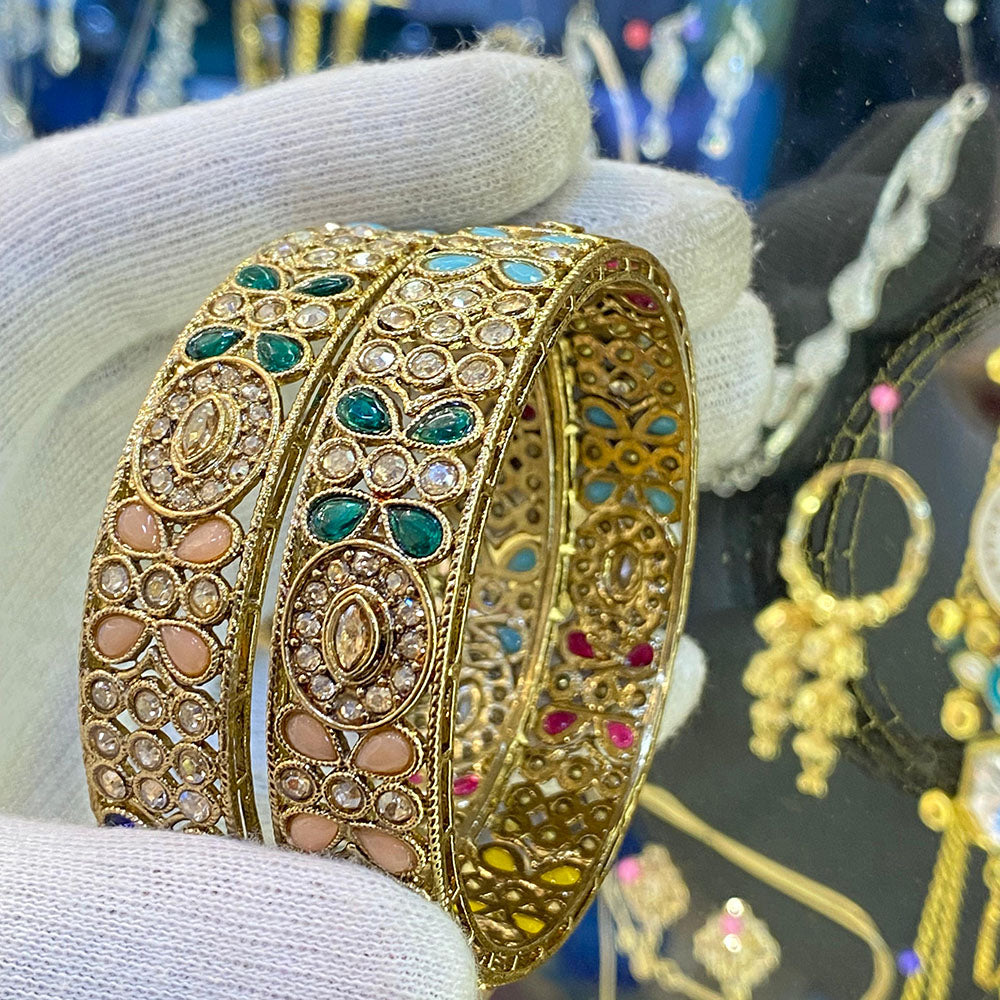 Hira Collections Pota Stone And Austrian Stone Bangles Set for Women