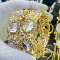 Hira Collections Kundan Stone And Austrian Stone Bangles Set