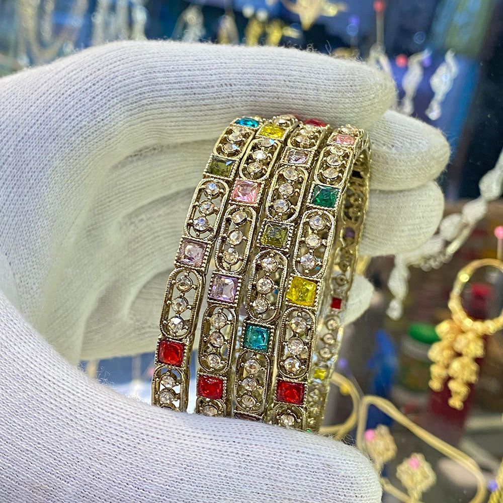 Hira Collections Pota Stone And Austrian Stone Bangles Set for Women