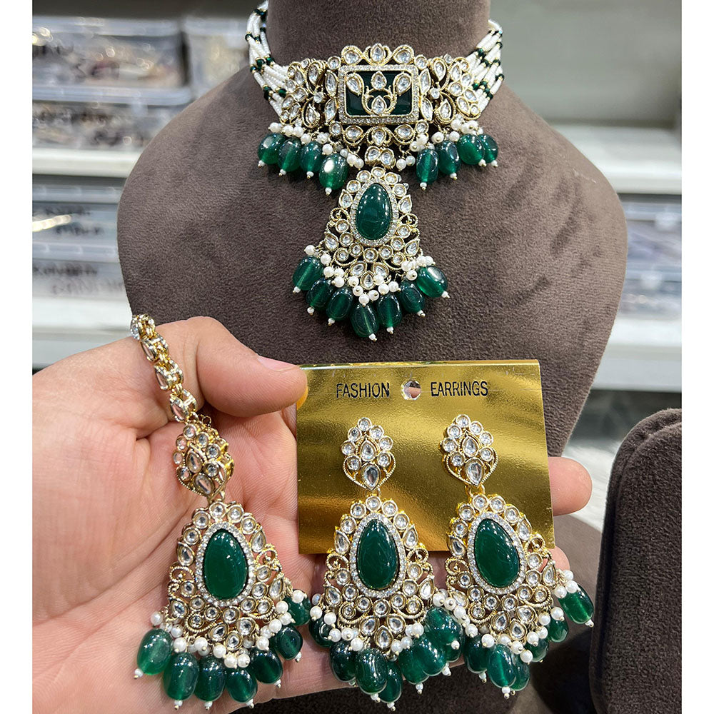 Hira Collections Traditional Kundan Stone Pearl And Beaded Choker Necklace Set