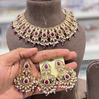 Hira Collections Crystal Stone Pearl And Beads Choker Necklace Set