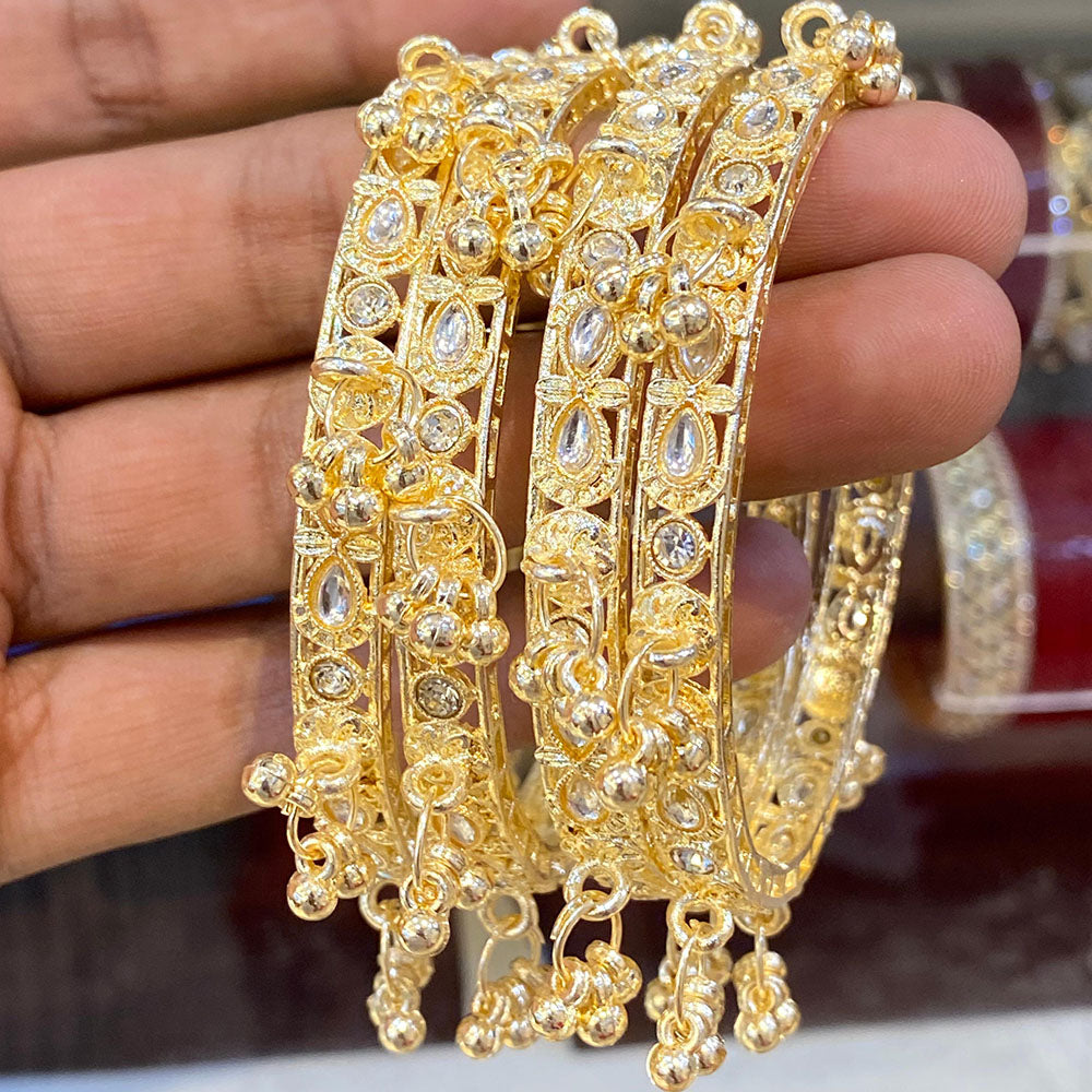 Hira Collections Royal Crystal Stone And Pearl Bangles Set (Pack of 12)