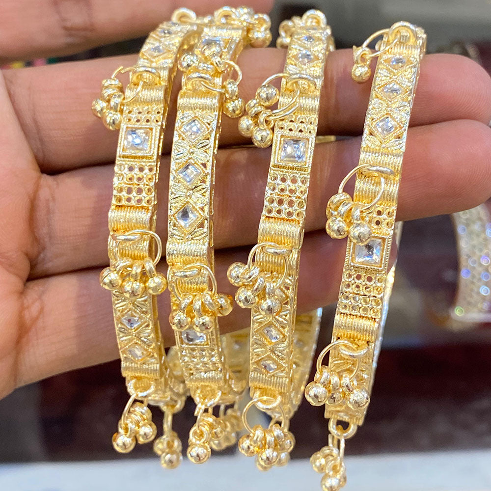 Hira Collections Royal Crystal Stone And Pearl Bangles Set (Pack of 12)