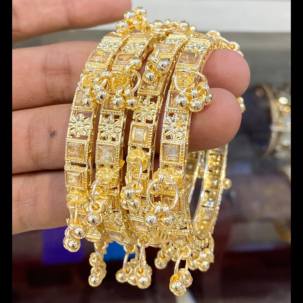 Hira Collections Royal Crystal Stone And Pearl Bangles Set (Pack of 12)