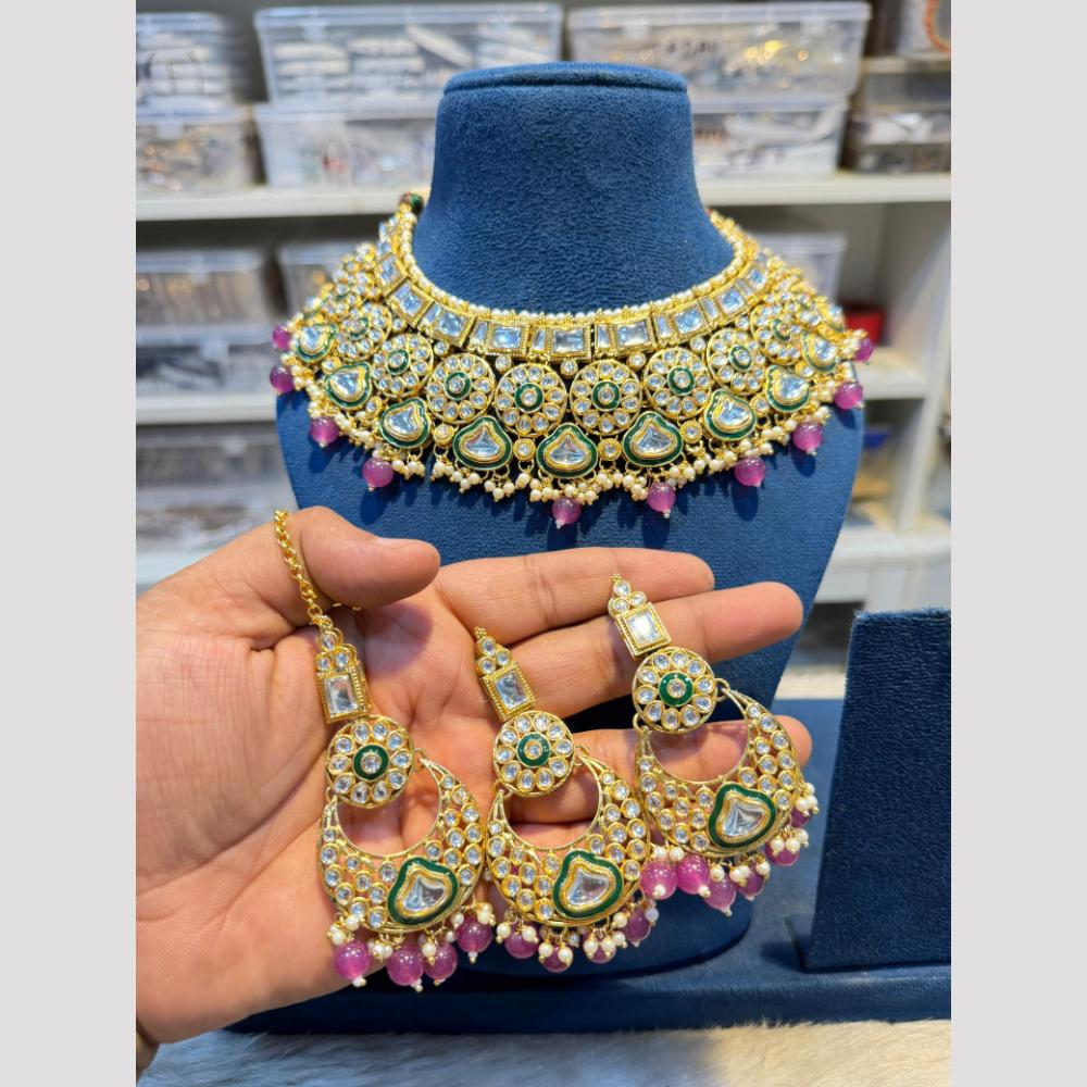 Hira Collection Glamorous Polki Kundan And Pearl Choker Necklace Set