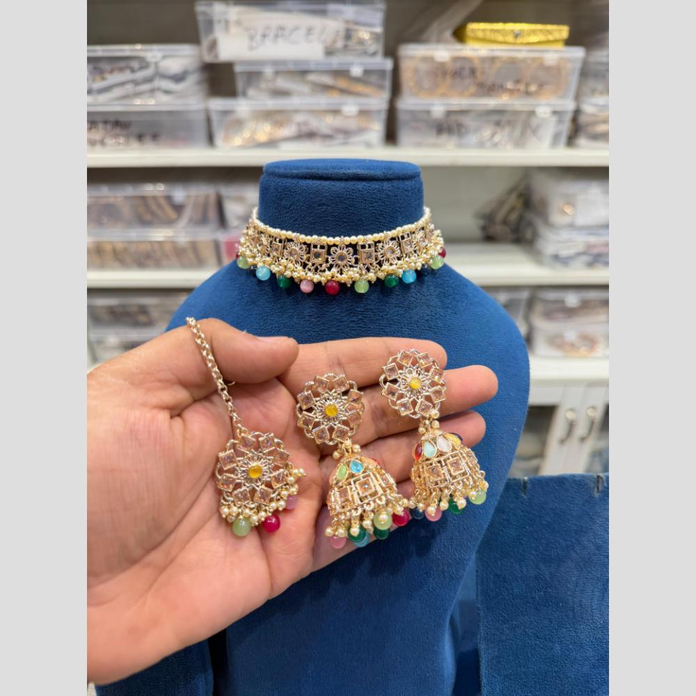 Hira Collection Crystal Stone And Beads Designer Choker Necklace Set