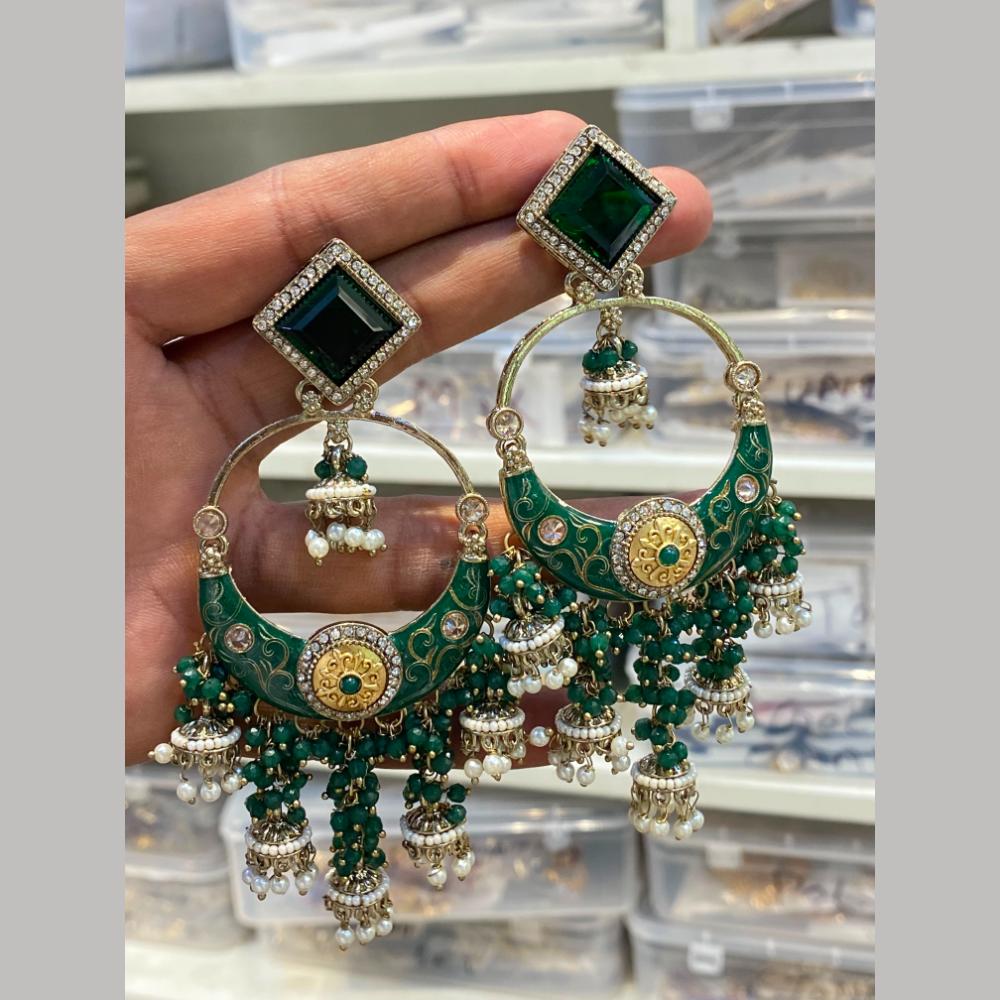 Hira Collections Graceful Pota Stone And Pearl Meenakari Jhumki Earrings
