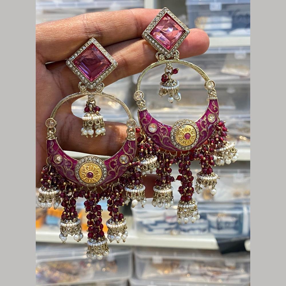 Hira Collections Graceful Pota Stone And Pearl Meenakari Jhumki Earrings