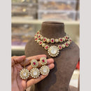 Hira Collections Premium Pota Stone And Pearl Statement Choker Necklace Set