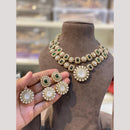 Hira Collections Premium Pota Stone And Pearl Statement Choker Necklace Set