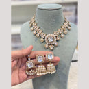 Hira Collections Premium Pota Stone And Pearl Statement Choker Necklace Set