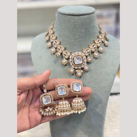 Hira Collections Premium Pota Stone And Pearl Statement Choker Necklace Set