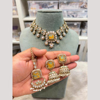 Hira Collections Premium Pota Stone And Pearl Statement Choker Necklace Set