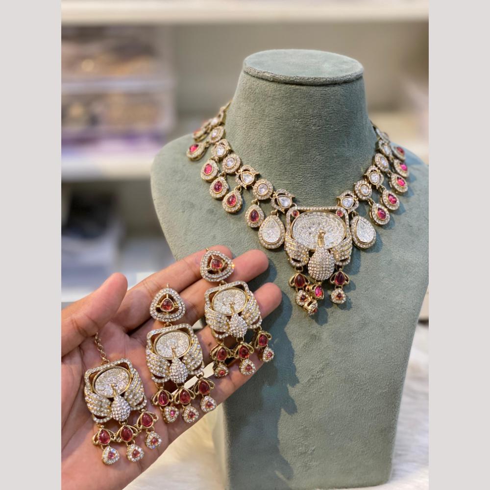 Hira Collections Premium Pota Stone Statement Necklace Set