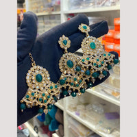 Hira Collections Crystal Stone And Beads Earrings With Maang Tikka Set for Women