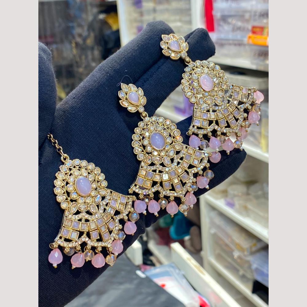 Hira Collections Crystal Stone And Beads Earrings With Maang Tikka Set for Women