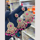 Hira Collections Crystal Stone And Beads Earrings With Maang Tikka Set for Women
