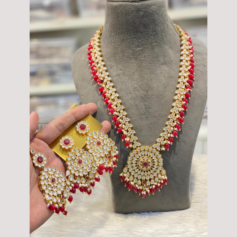 Hira Collection Glamorous Kundan Stone And Beads Long Necklace Set