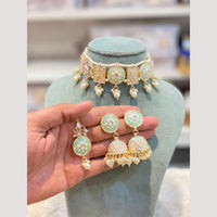 Hira Collection Premium Kundan Stone And Pearl Meenakari Choker Necklace Set