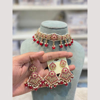 Hira Collection Premium Crystal Stone And Pearl Choker Necklace Set