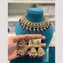 Hira Collection Premium Crystal Stone And Pearl Choker Necklace Set