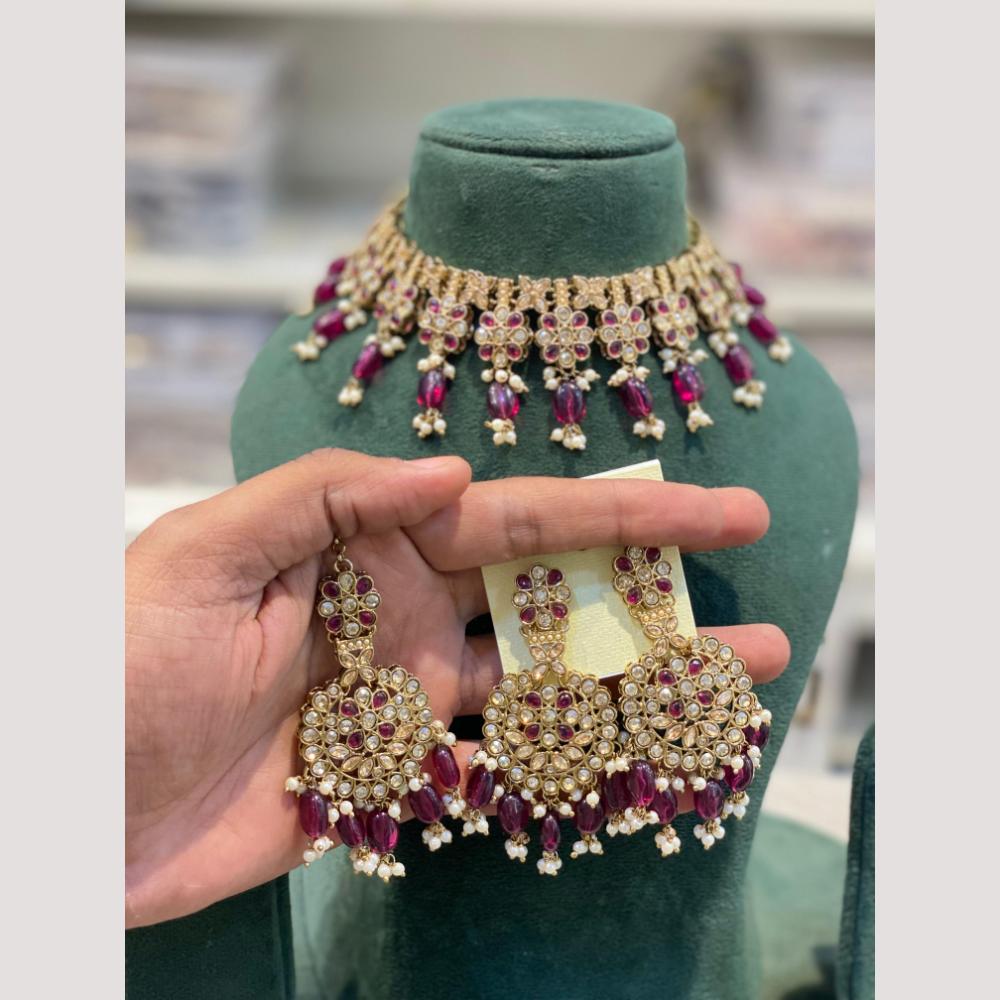 Hira Collection Premium Crystal Stone And Pearl Choker Necklace Set