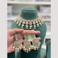Hira Collection Premium Crystal Stone And Pearl Choker Necklace Set